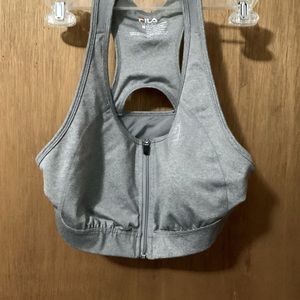 FILA brand grey, size medium Sports  Bra with front zipper closure.